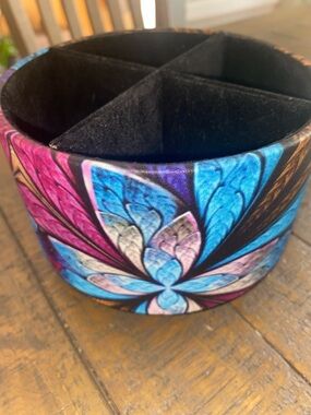 Colorful Floral Leather and Felt Organizer - Blue & Pink